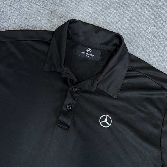 Mercedes-Benz Polo Shirt Mens L Black Embroidered Logo Performance Golf Tennis
